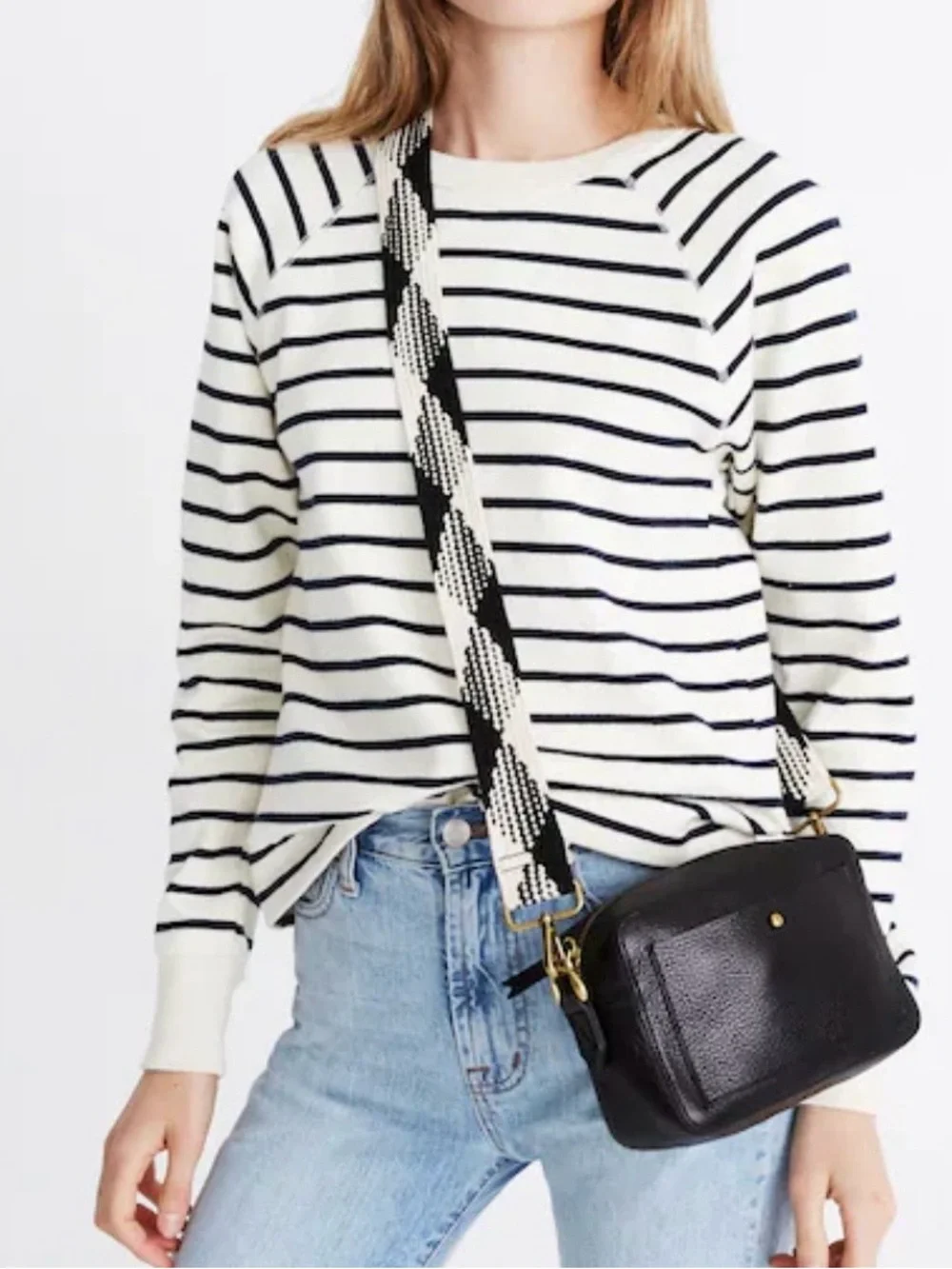 Madewell The Transport Camera Bag Black Leather with Wide and Webbed Strap
